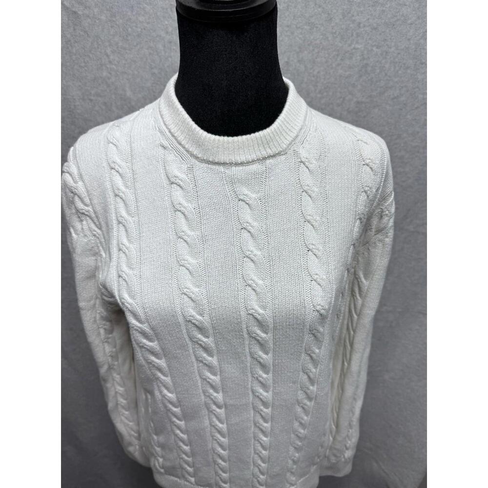 H&M Cable Knit 100% Cotton White Grandpa Sweater Women's Small Cottage Cozy